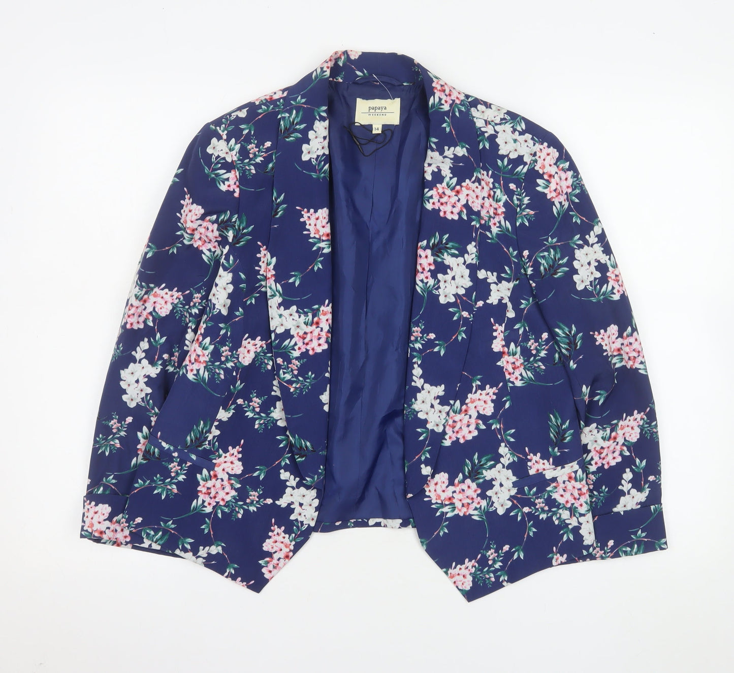Papaya Women Navy Floral Blazer Jacket Size 14 Polyester Lined