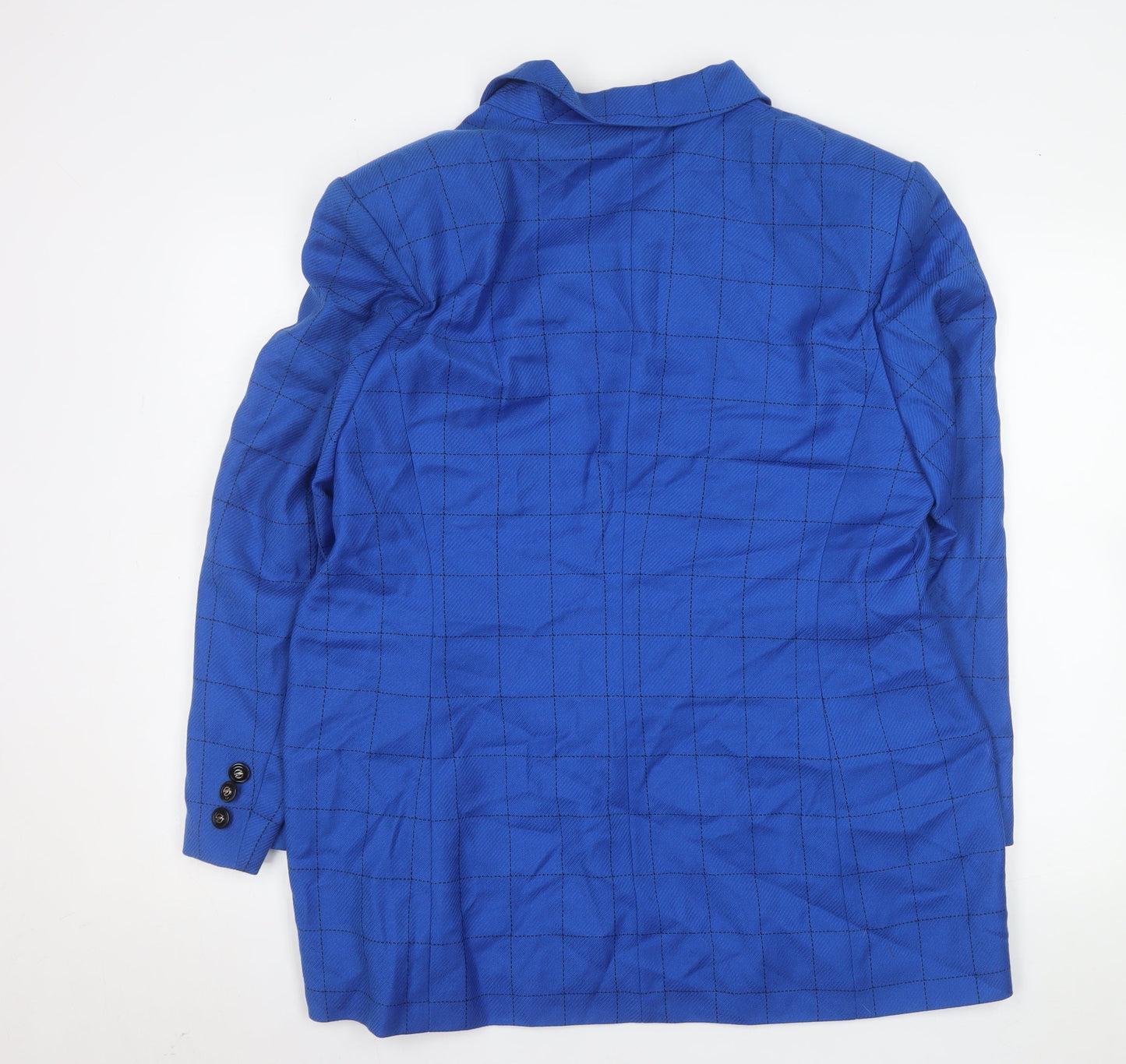 Fink Women Blue Check Wool Single-Breasted Blazer UK 20