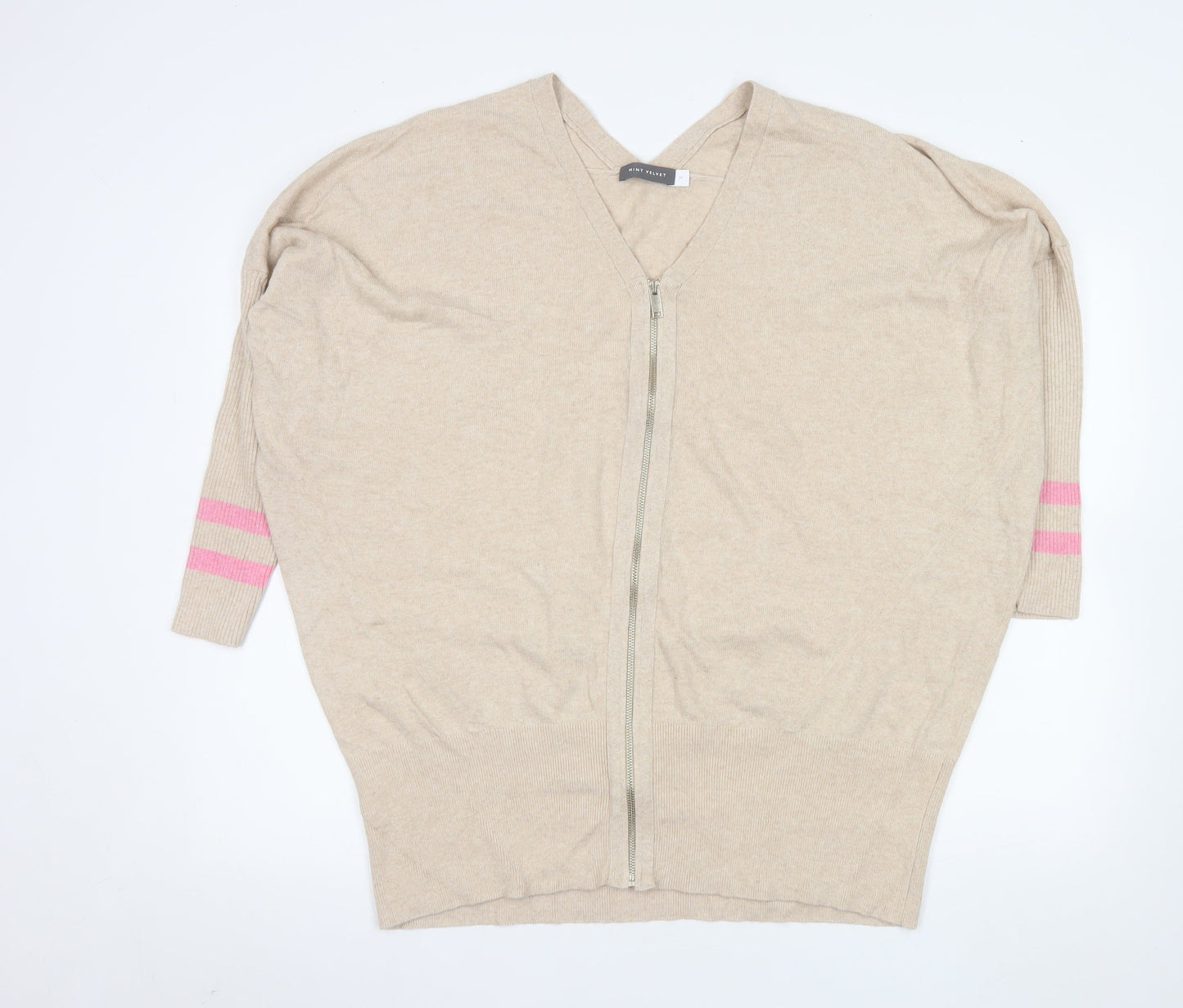 Mint Velvet Womens Beige Full Zip V-Neck Knit Jumper Size M