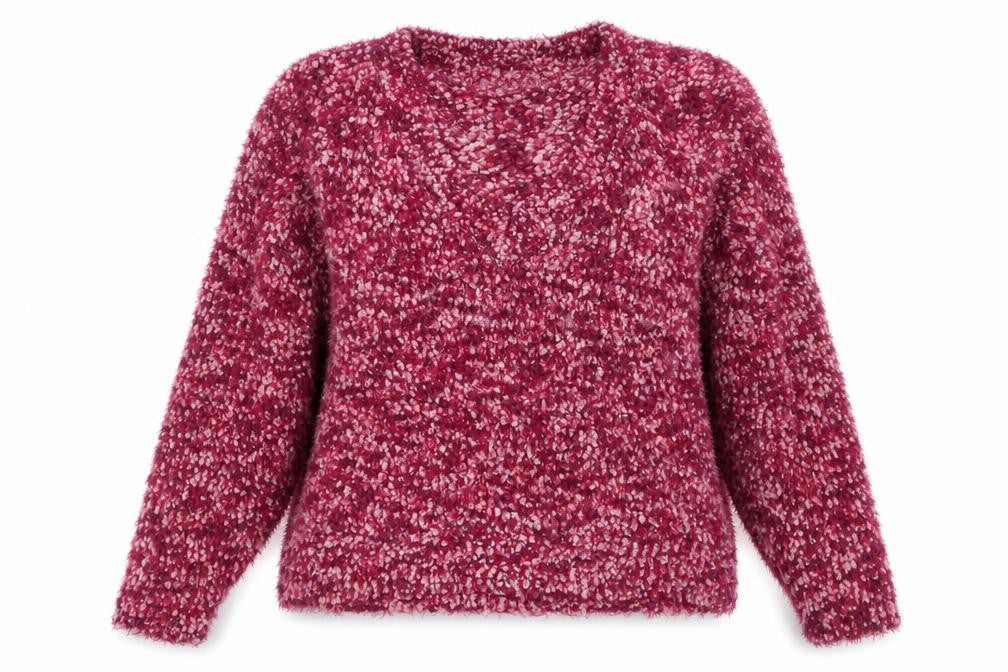 Tu Women Pink L Chunky-Knit V-Neck Pullover Jumper