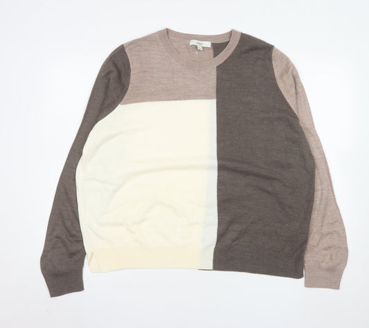 Marks and Spencer Womens Beige Colour Block Acrylic Jumper Size 16