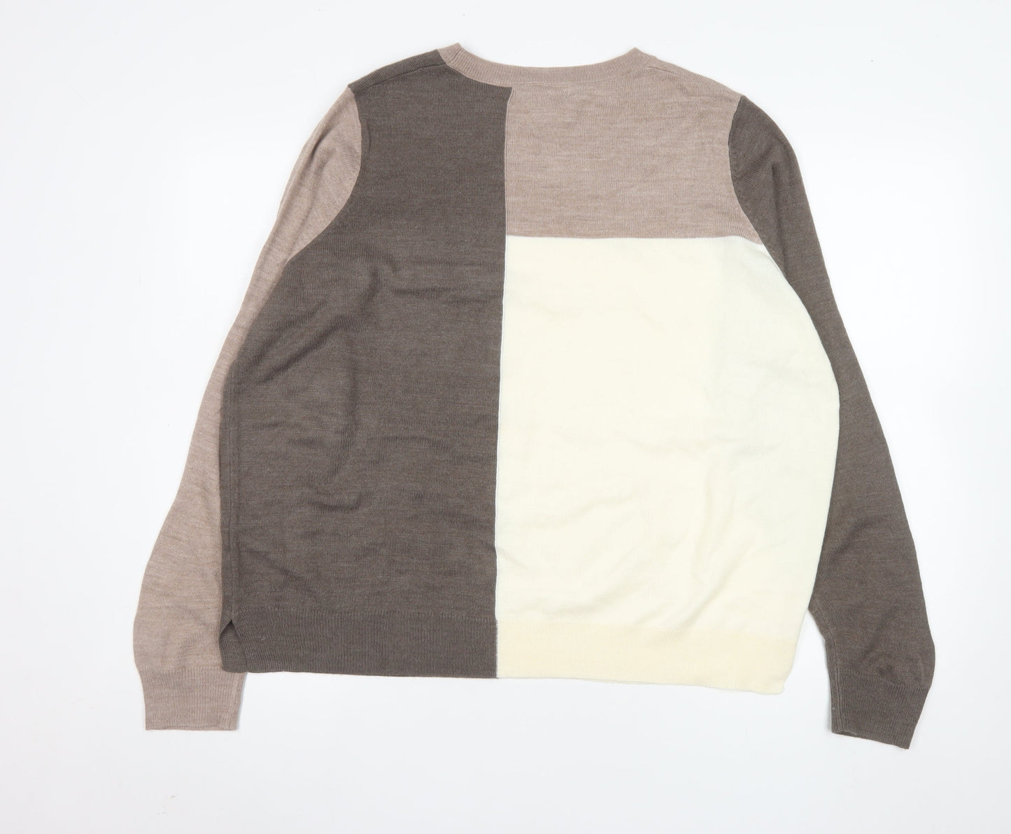 Marks and Spencer Womens Beige Colour Block Acrylic Jumper Size 16
