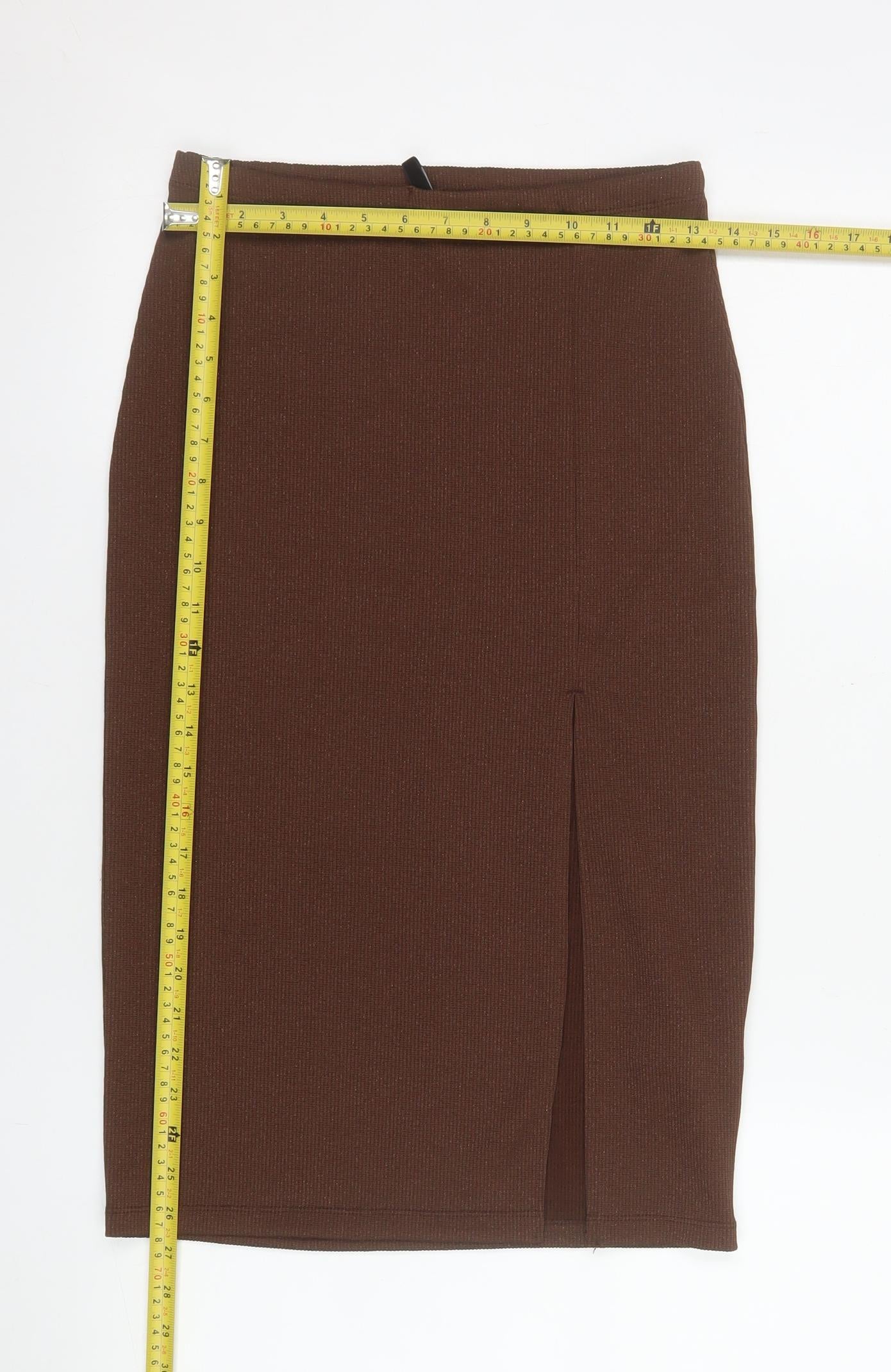 H&M Divided Women Brown Ribbed Knit Pencil Skirt Size S