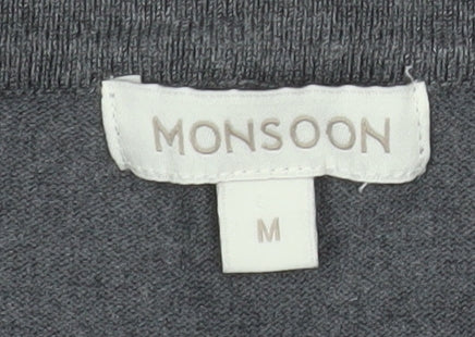 Monsoon Women's Grey Studded V-Neck Knit Jumper Size M