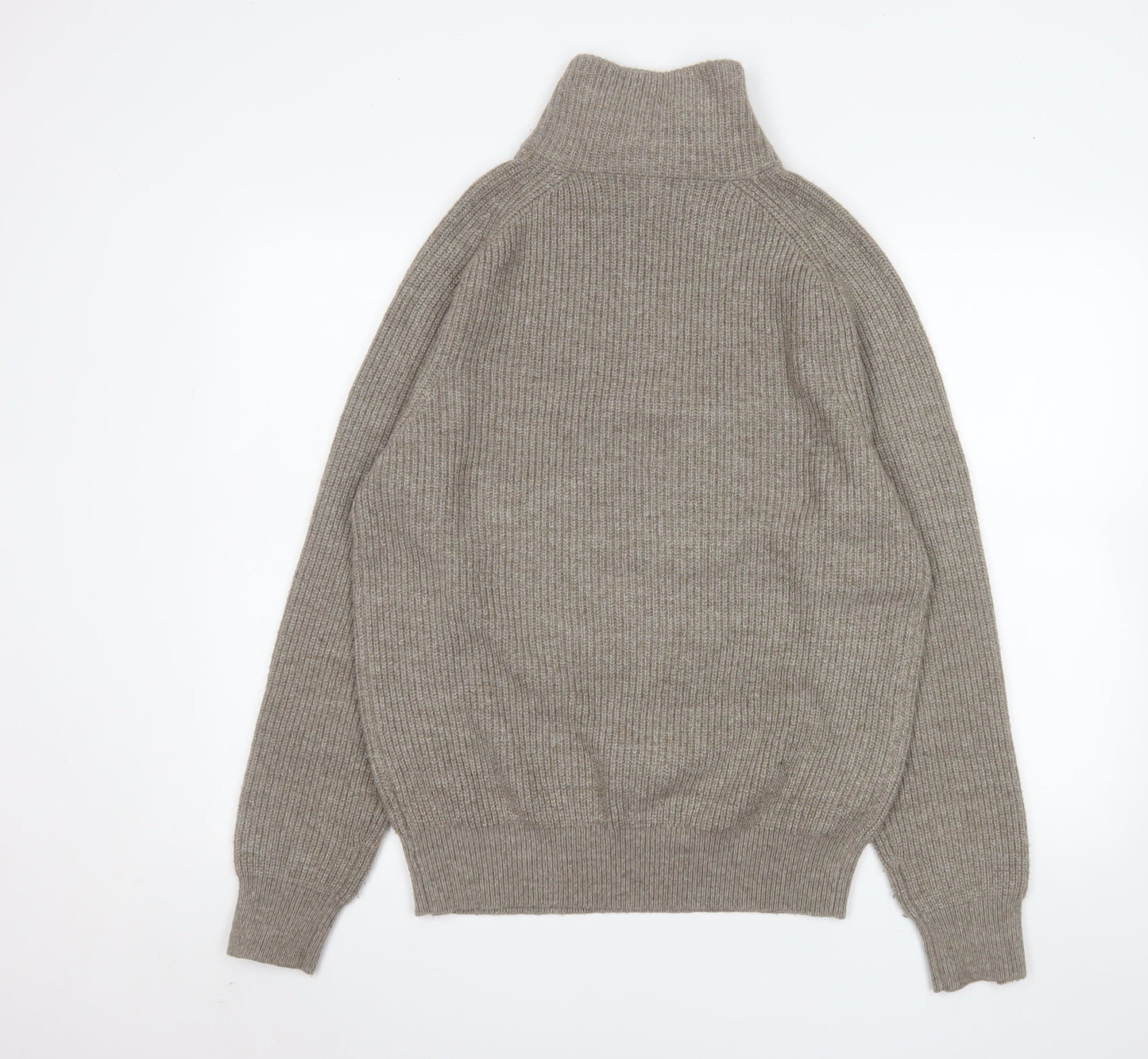 Next Mens Beige 1/2 Zip Ribbed Knit Sweatshirt Size S Classic Style