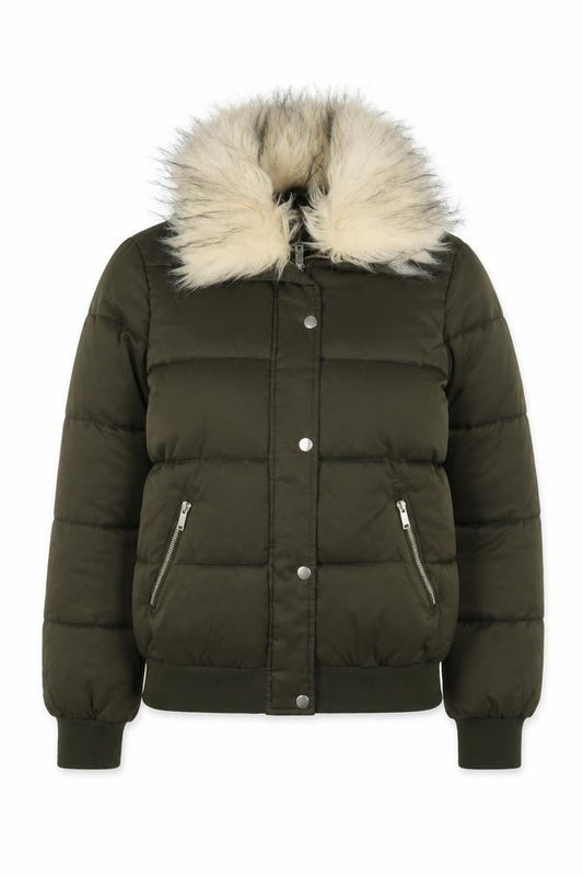 River Island Women’s Green Faux Fur Puffer Jacket UK 10