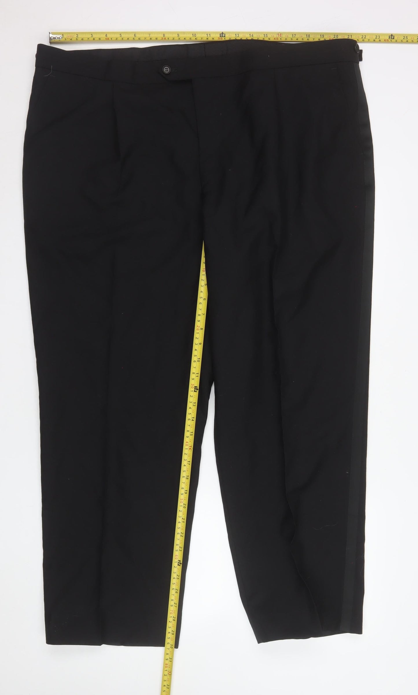 James Barry Mens Black 46 Regular Pleated Wool Blend Dress Trousers