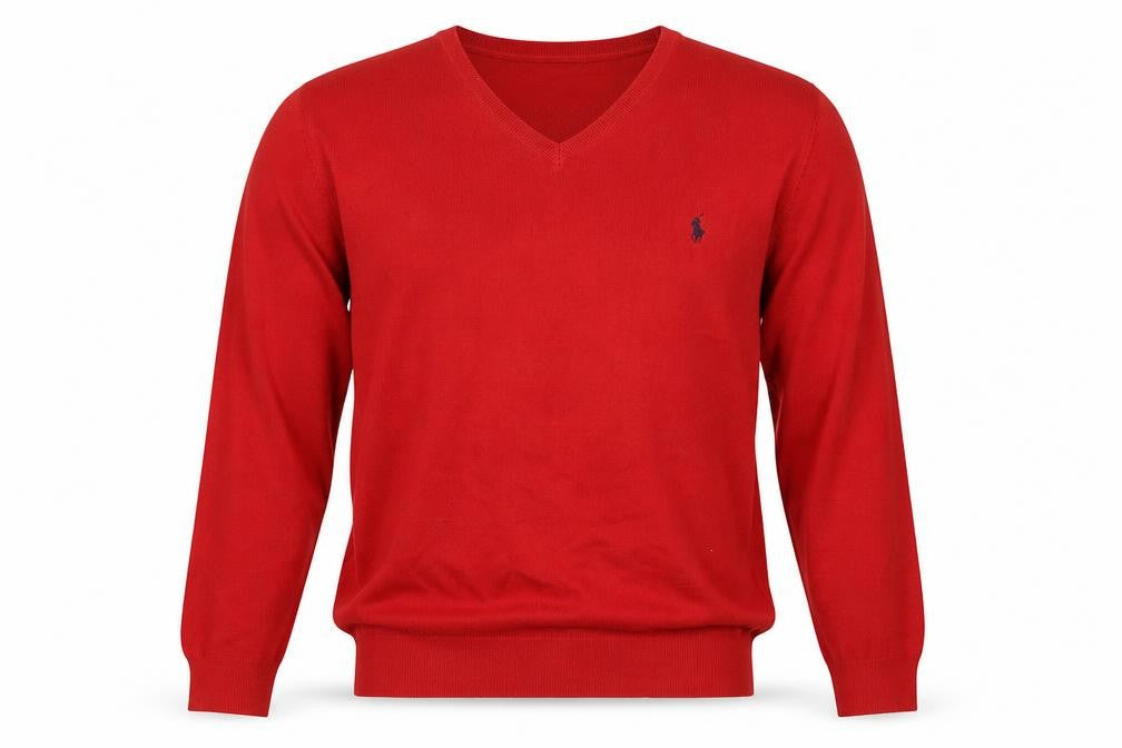 Ralph Lauren Men's Red V-Neck Cotton Jumper XL Classic Fit