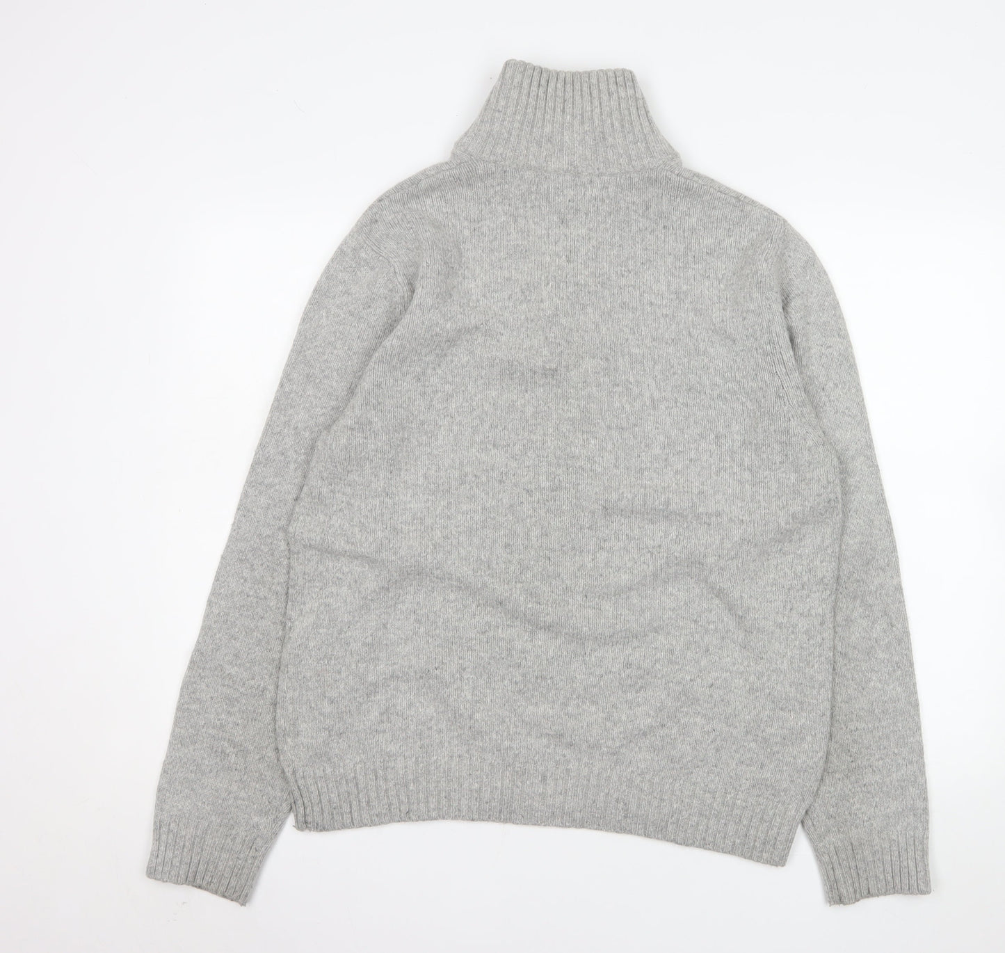 Lands' End Men's Grey Wool Blend High Neck Henley Jumper M
