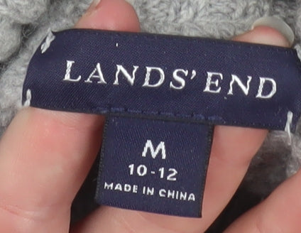 Lands' End Men's Grey Wool Blend High Neck Henley Jumper M