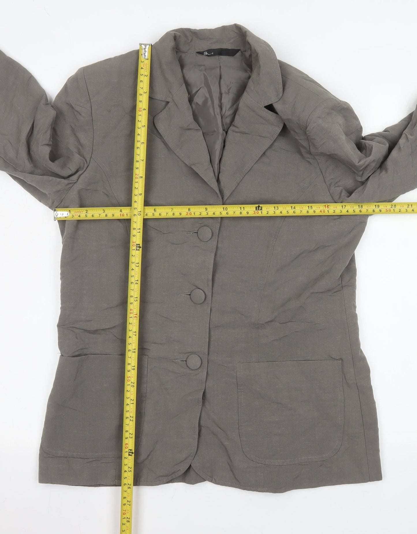 BHS Women’s Grey Linen Blend Blazer Jacket Size 12 Single Breasted