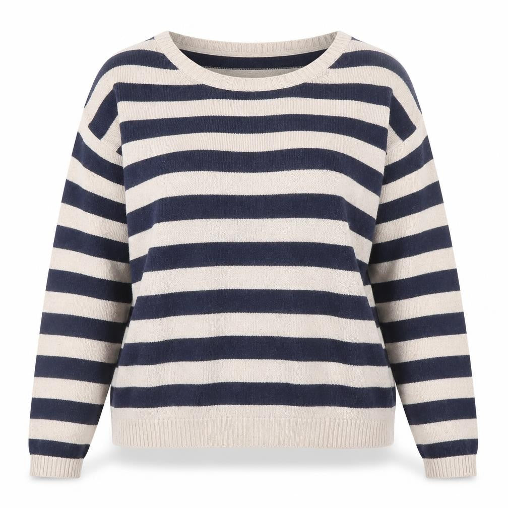 FatFace Womens Beige Navy Striped Wool Jumper Size 18 Regular Fit