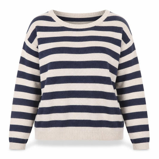 FatFace Womens Beige Navy Striped Wool Jumper Size 18 Regular Fit