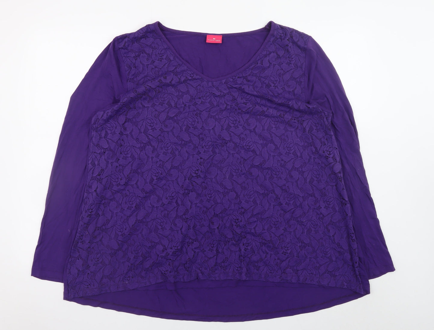 Together Women’s Purple Lace Tunic Blouse Long Sleeve XL