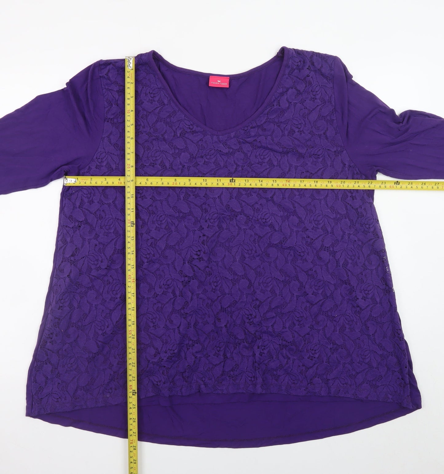 Together Women’s Purple Lace Tunic Blouse Long Sleeve XL