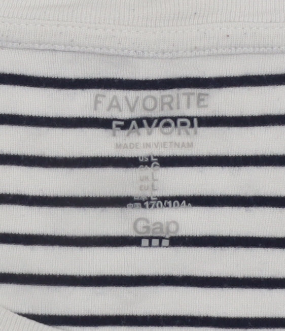 Gap Women’s White Striped Long Sleeve Cotton Modal T-Shirt Size L