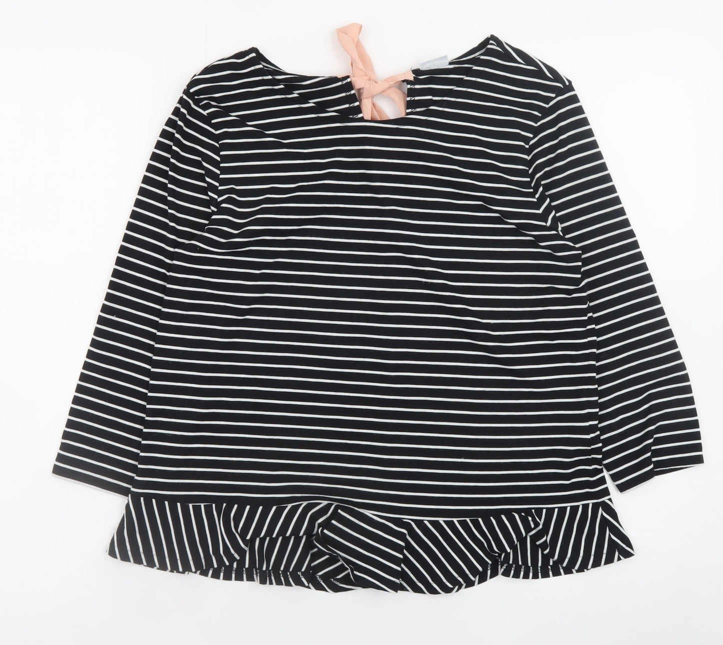 Jacqueline de Yong Womens Black Striped Bow Tunic Blouse Size 12