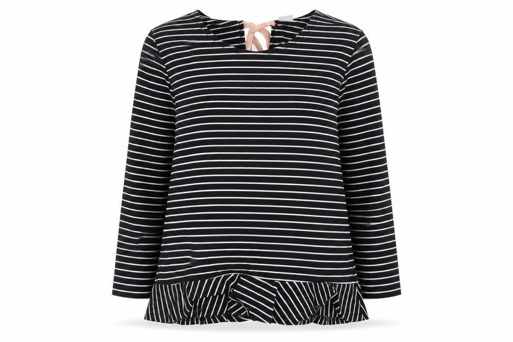 Jacqueline de Yong Womens Black Striped Bow Tunic Blouse Size 12