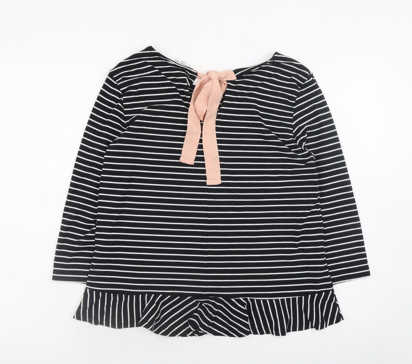 Jacqueline de Yong Womens Black Striped Bow Tunic Blouse Size 12