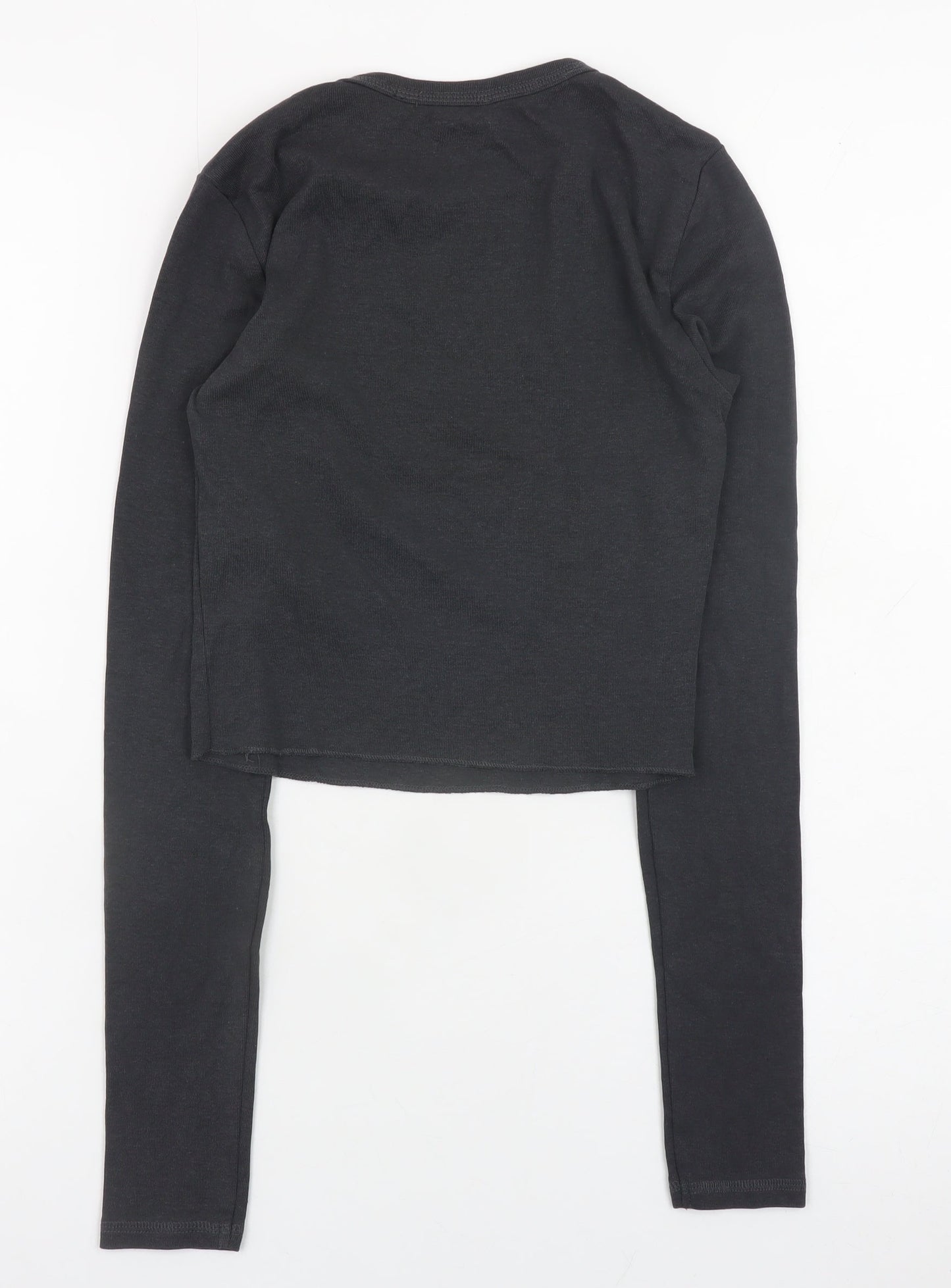 Bershka Womens Black Cropped Long Sleeve Melbourne T-Shirt Size S
