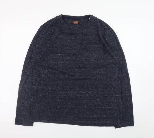 Common People Men's Blue Long Sleeve Crew Neck Cotton Blend T-Shirt M