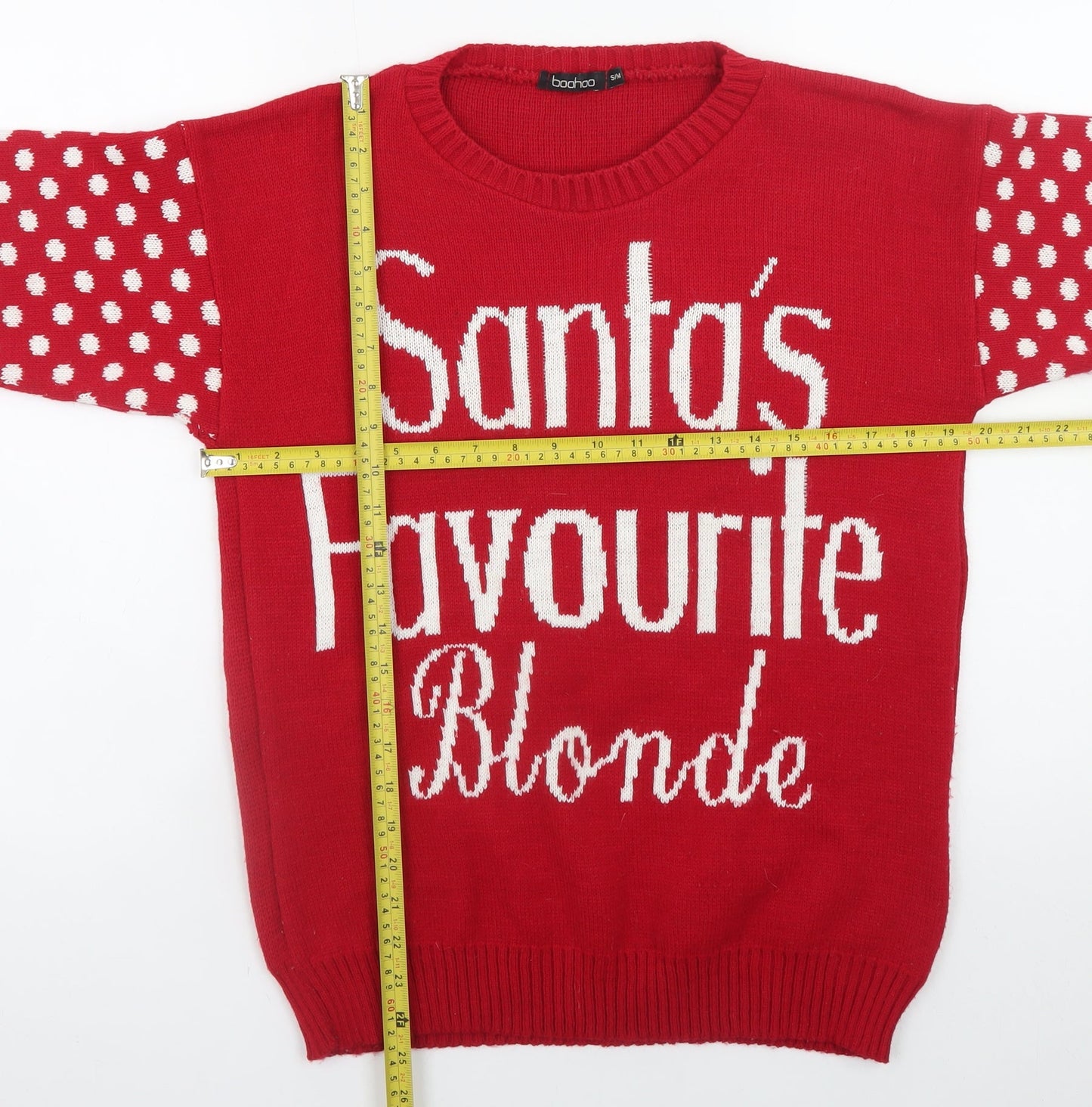 Boohoo Women's Red Christmas Pullover Jumper S Crew Neck