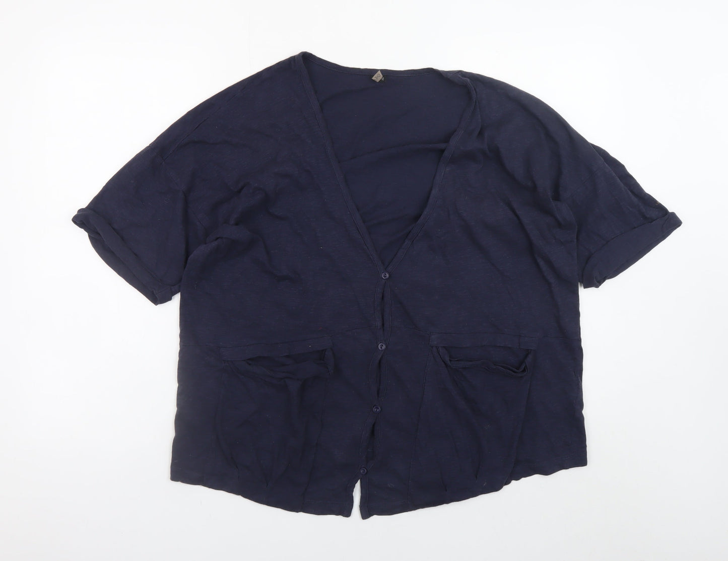 Topshop Women's Blue Cotton V-Neck Button-Up Jersey Top Size 12