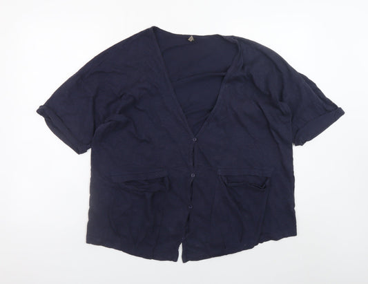 Topshop Women's Blue Cotton V-Neck Button-Up Jersey Top Size 12