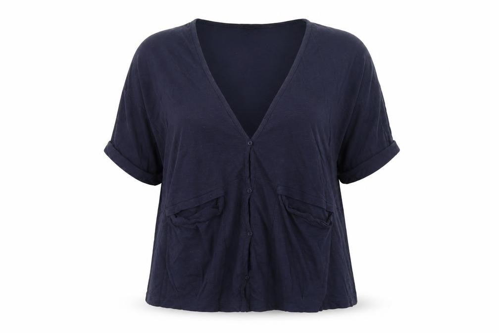 Topshop Women's Blue Cotton V-Neck Button-Up Jersey Top Size 12