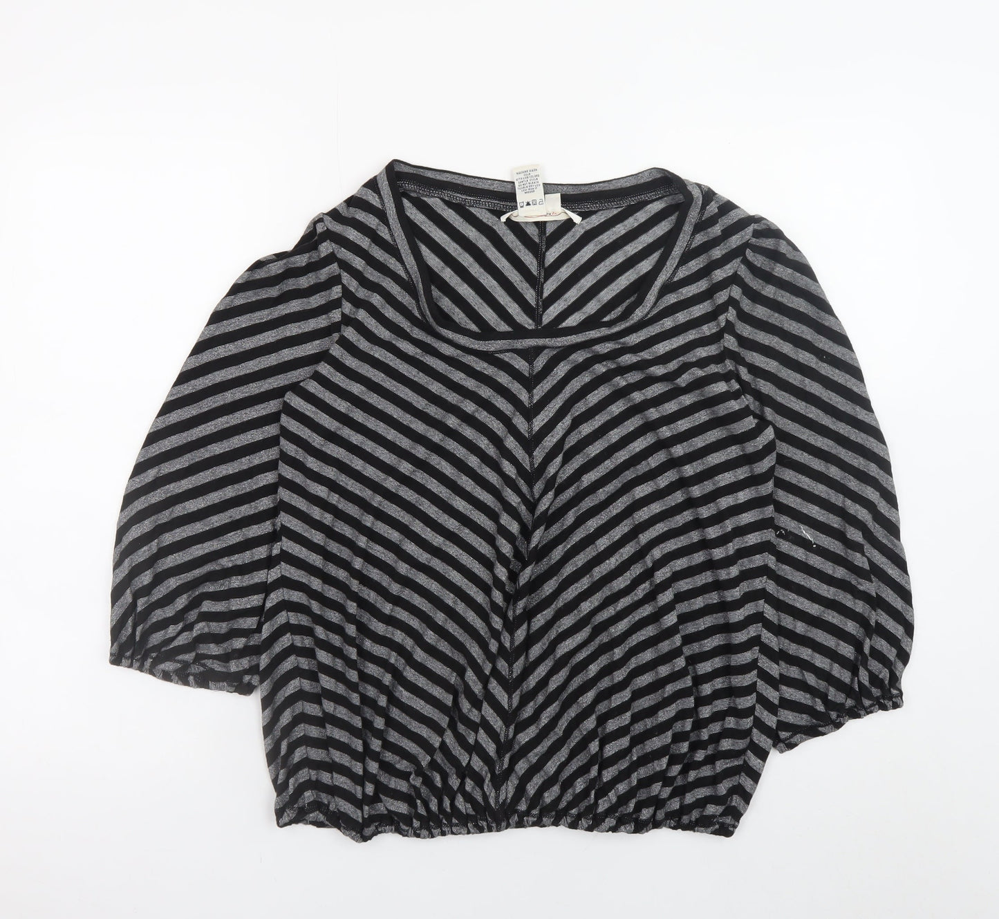 Studio M Women’s Grey Striped Metallic Jersey Blouse L Regular