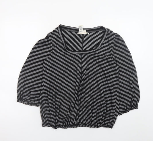 Studio M Women’s Grey Striped Metallic Jersey Blouse L Regular