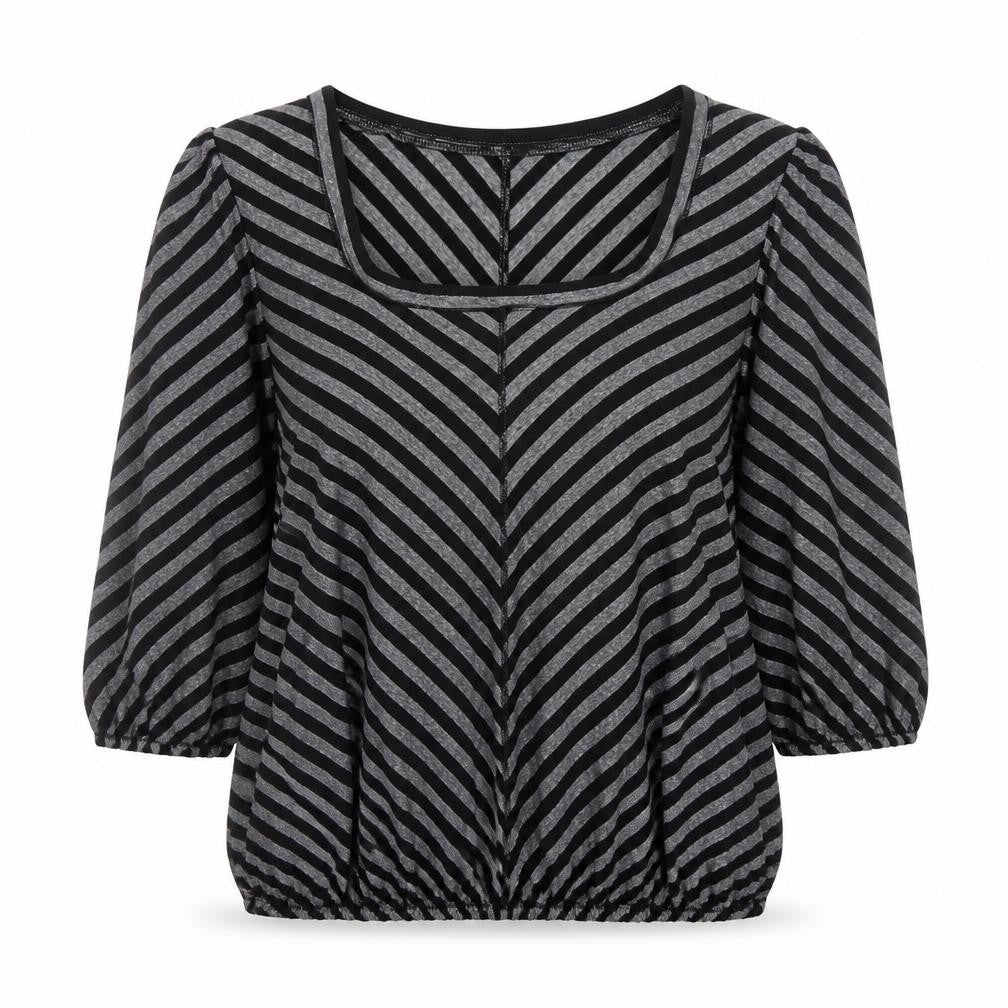 Studio M Women’s Grey Striped Metallic Jersey Blouse L Regular