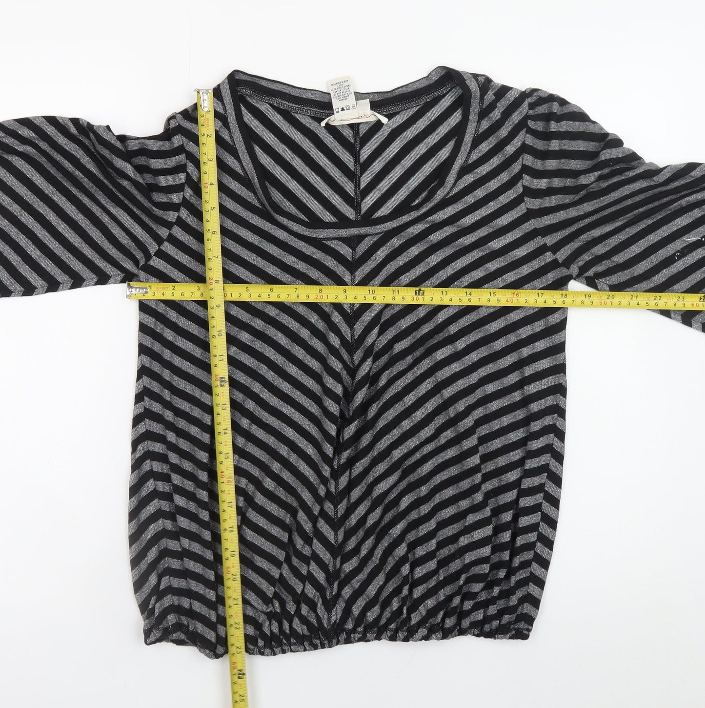 Studio M Women’s Grey Striped Metallic Jersey Blouse L Regular