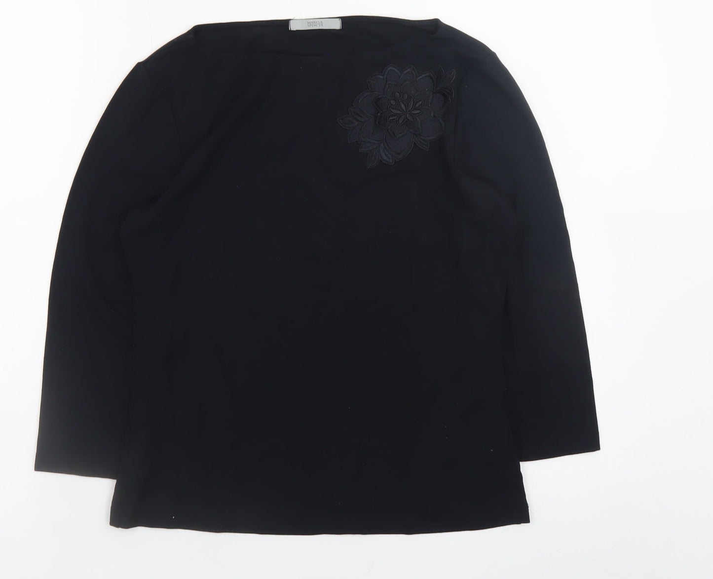 Marks and Spencer Women Black UK 12 Long Sleeve Top with Floral Applique