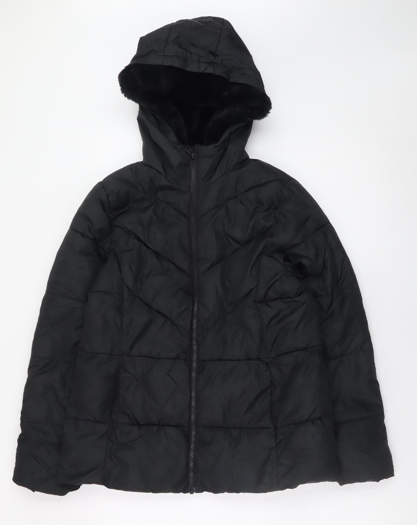 Wonder Nation Womens Black Hooded Puffer Jacket Size 14-16 Winter Coat