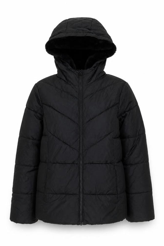 Wonder Nation Womens Black Hooded Puffer Jacket Size 14-16 Winter Coat