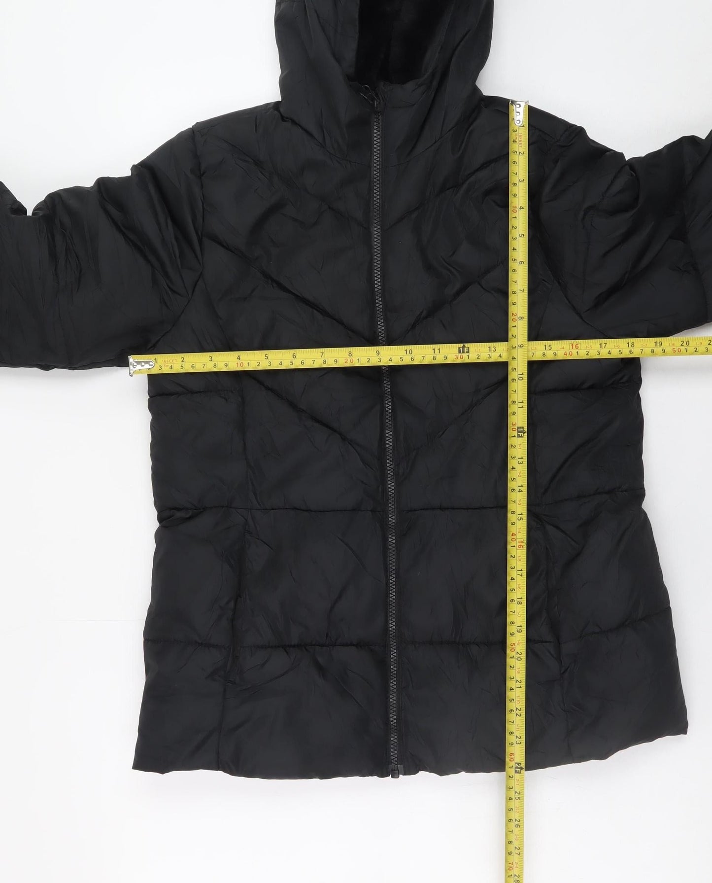 Wonder Nation Womens Black Hooded Puffer Jacket Size 14-16 Winter Coat