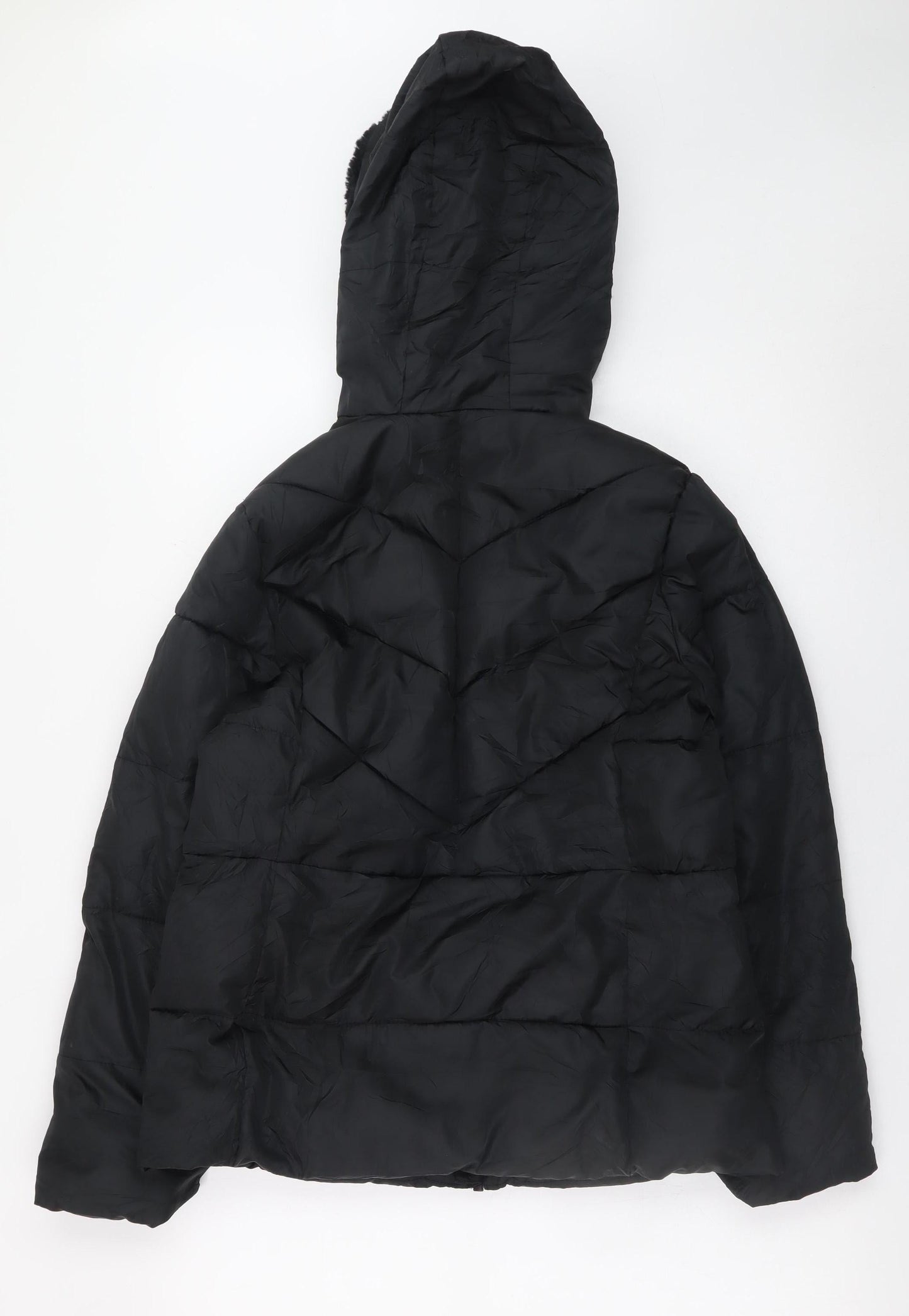 Wonder Nation Womens Black Hooded Puffer Jacket Size 14-16 Winter Coat