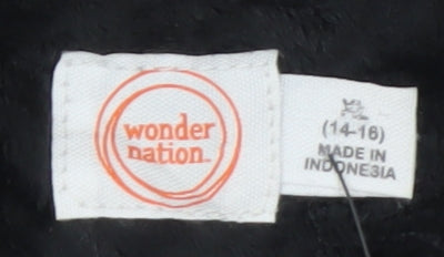Wonder Nation Womens Black Hooded Puffer Jacket Size 14-16 Winter Coat