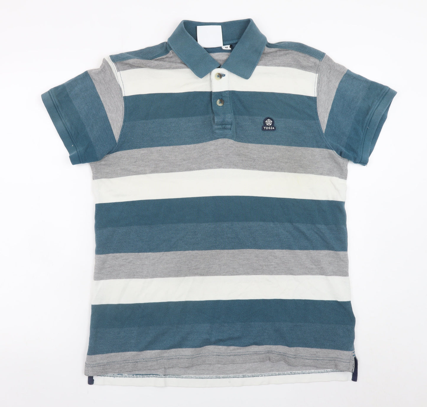 TOG24 Men's Blue Striped Cotton Polo Shirt Size M