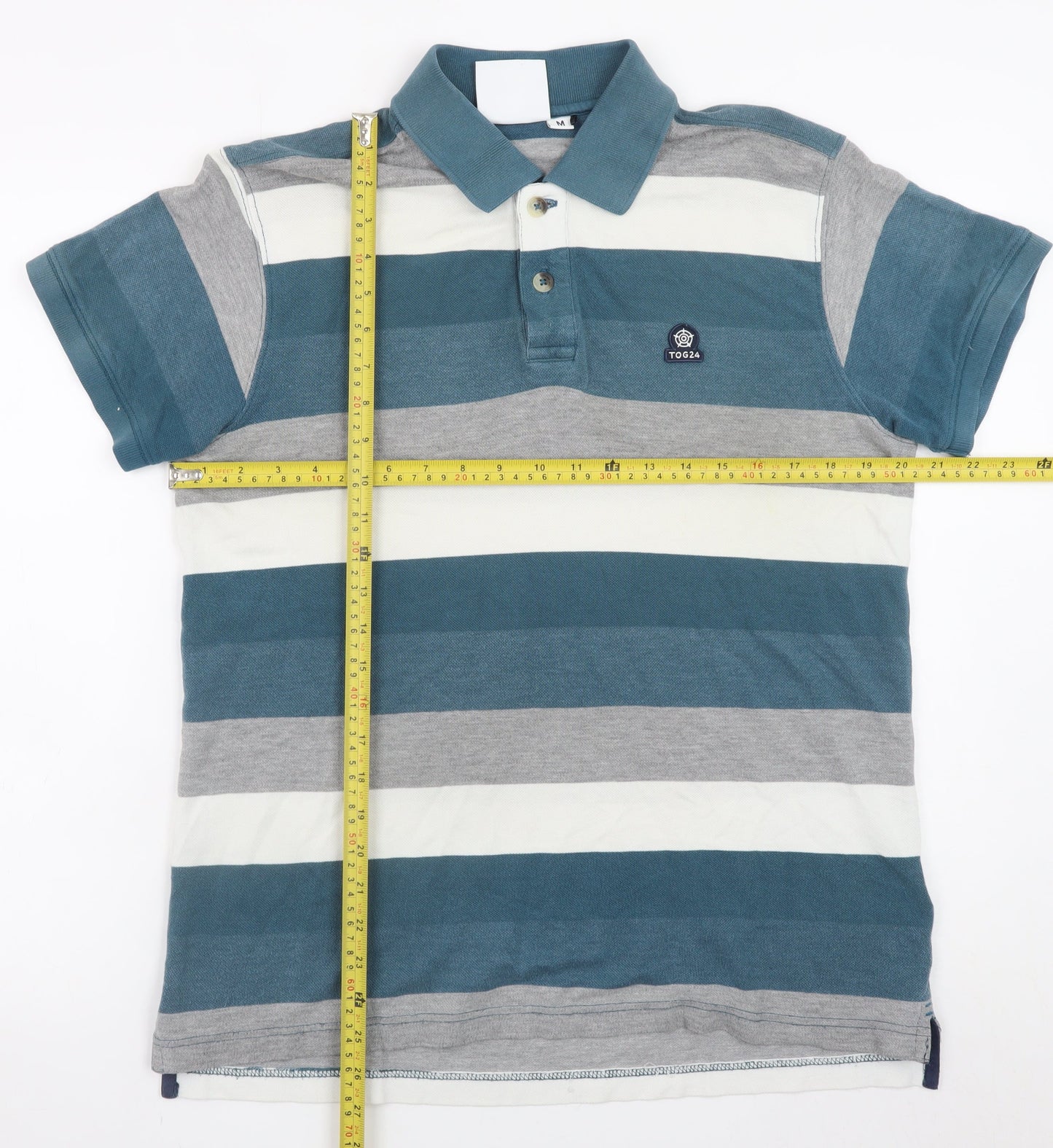 TOG24 Men's Blue Striped Cotton Polo Shirt Size M