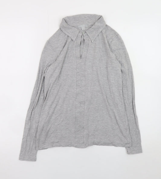 Pure Collection Women’s Grey Long Sleeve Collared Jersey Blouse UK 14