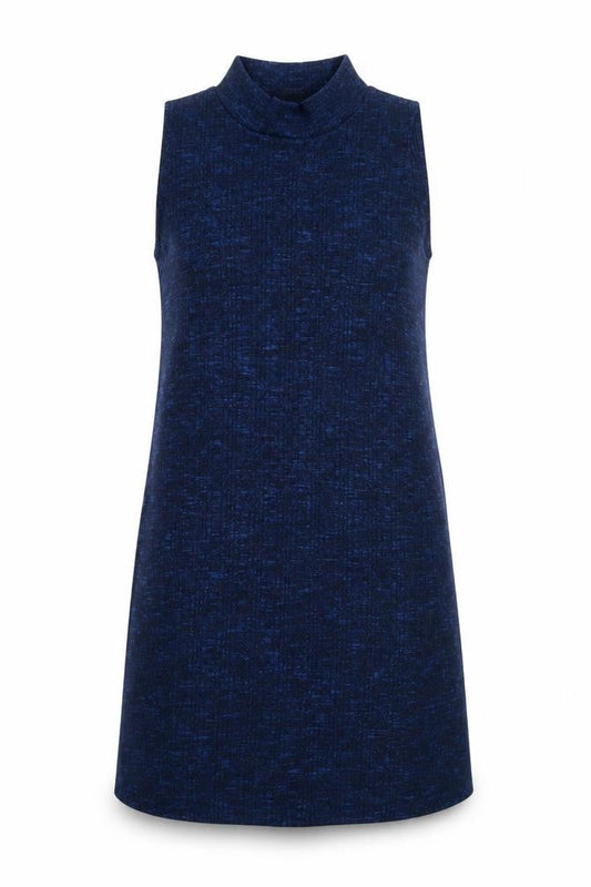 Select Women Blue Size 8 Sleeveless Shift Mock Neck Dress