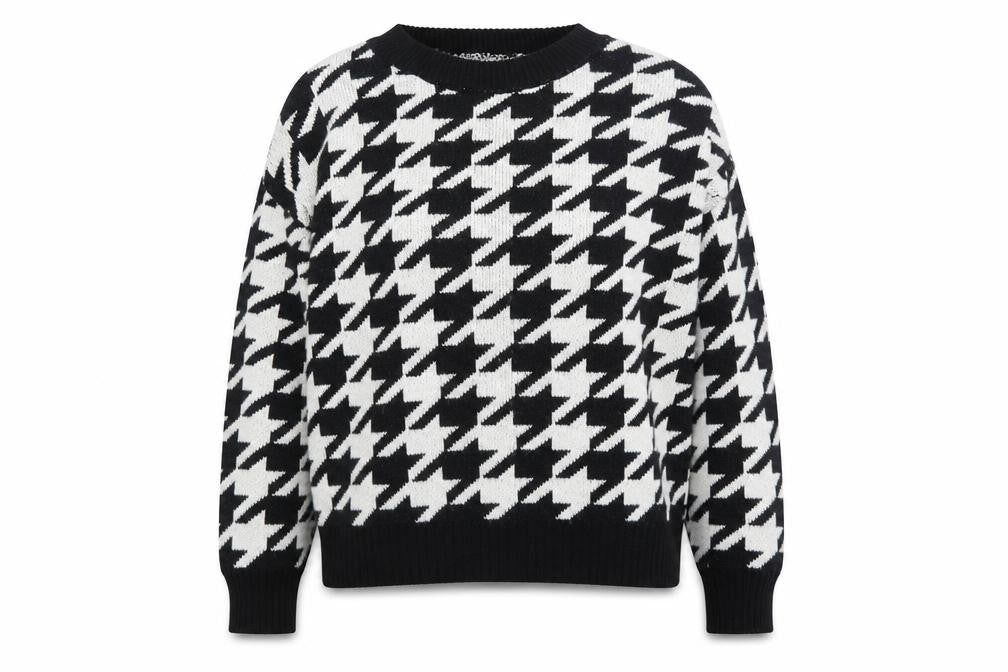 Vanessa Alexandra Women's Black Houndstooth Knit Pullover Jumper Size 12