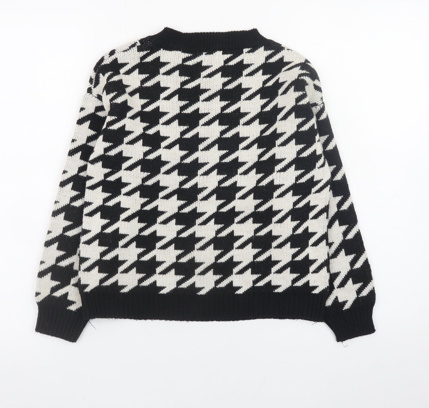 Vanessa Alexandra Women's Black Houndstooth Knit Pullover Jumper Size 12