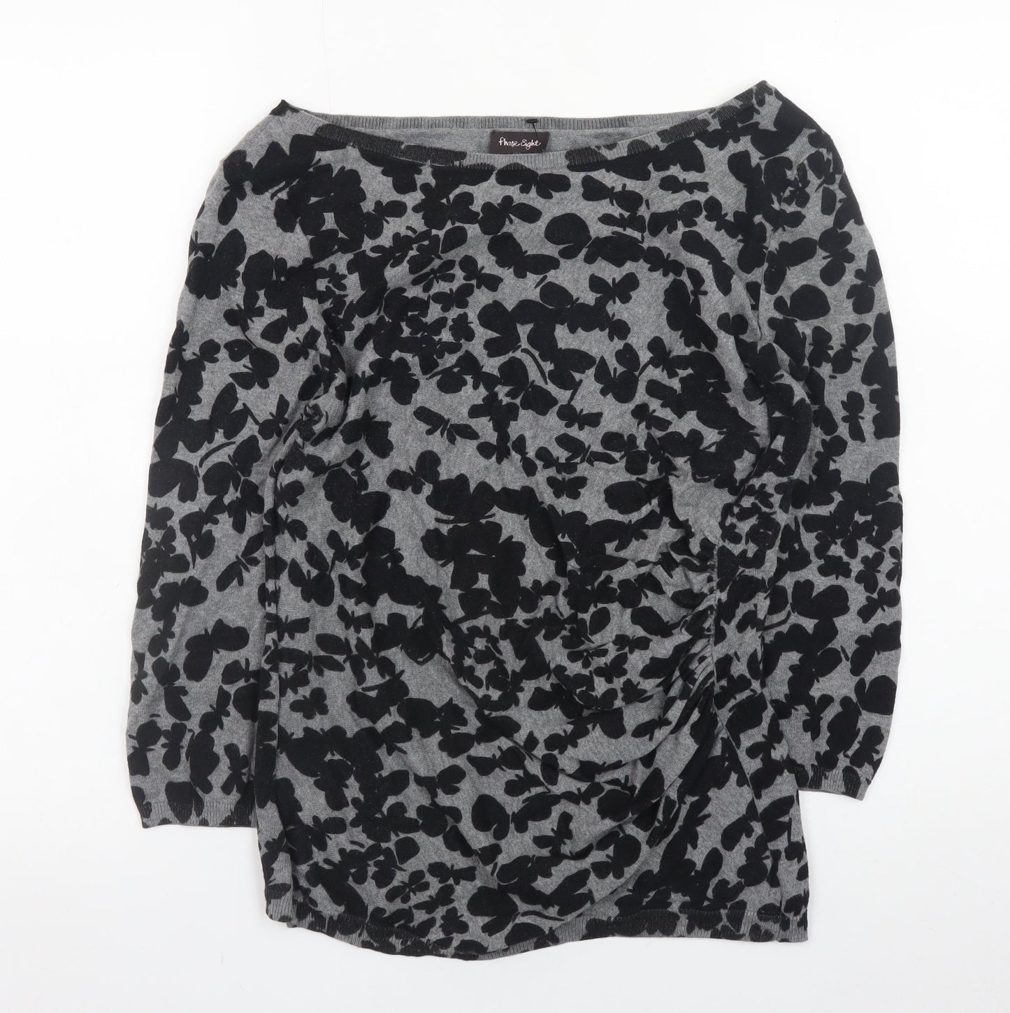 Phase Eight Women Grey Floral Knit Boat Neck Jumper Size 12