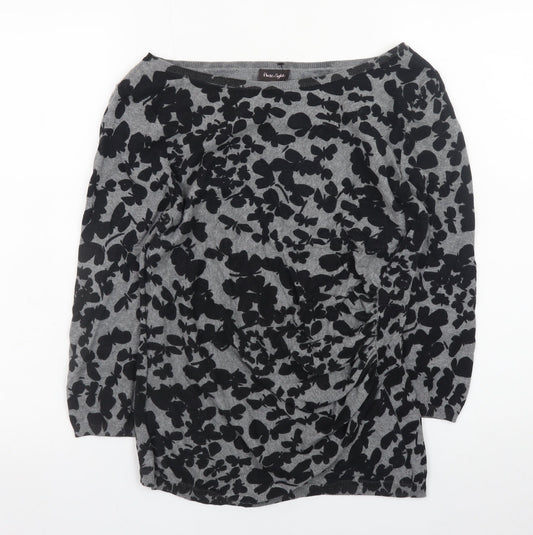 Phase Eight Women Grey Floral Knit Boat Neck Jumper Size 12