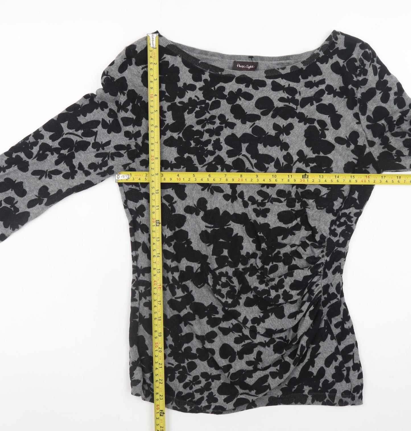 Phase Eight Women Grey Floral Knit Boat Neck Jumper Size 12
