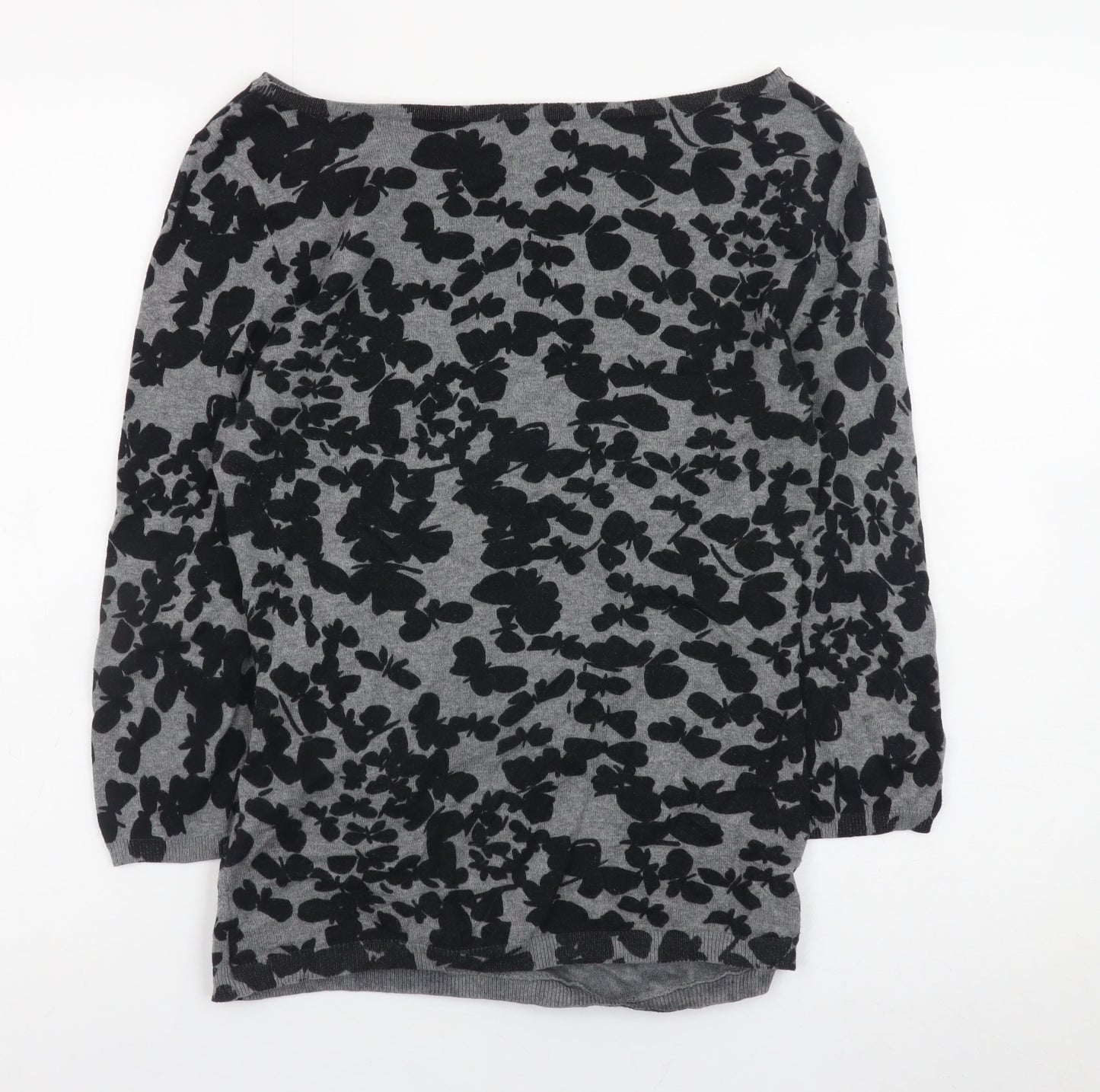 Phase Eight Women Grey Floral Knit Boat Neck Jumper Size 12
