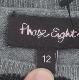 Phase Eight Women Grey Floral Knit Boat Neck Jumper Size 12
